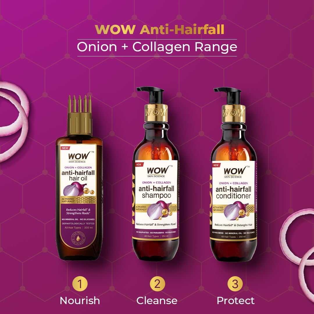 WOW Skin Science Red Onion Black Seed Oil Shampoo With Red Onion Seed Oil Extract, Black Seed Oil & Pro-Vitamin B5 - No Parabens, Sulphates, Silicones, Color & PEG - 250mL