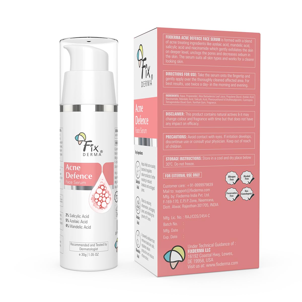 Fixderma 2% Salicylic Acid Serum for Anti Acne & Spot Treatment with 5% Azelaic Acid & 4% Mandelic Acid | Anti Acne Face Serum | Face Serum for Men & Women - 30g…