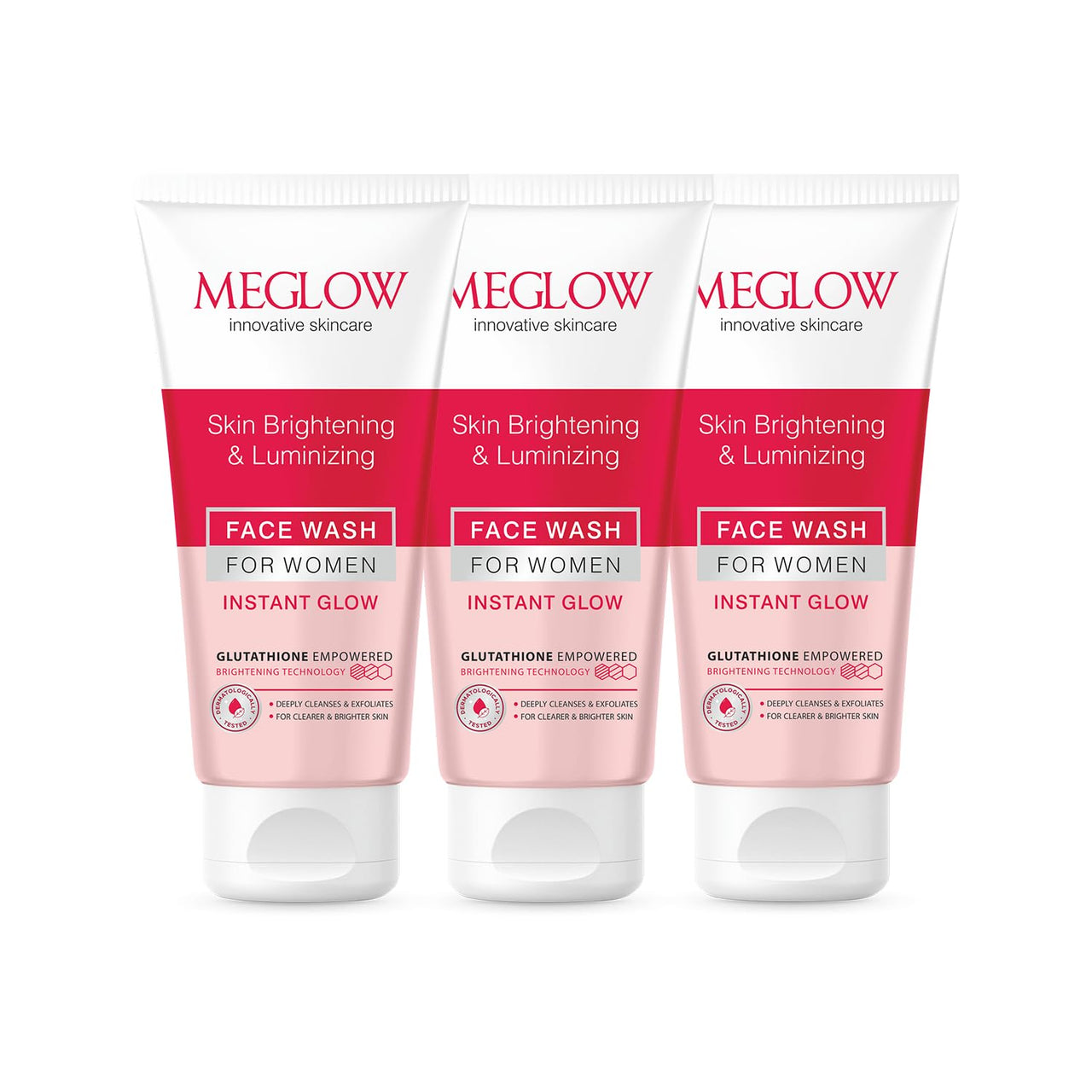 Meglow Instant Glow Fairness Face Wash for Women - Combo Pack of 3, 70g - Daily Use for Skin Brightening and Luminizing| Helps to Remove Dark Spot|All Skin Type|Paraben Free for Smooth & Glowing Skin