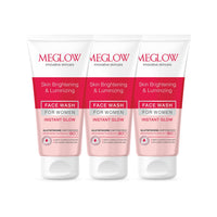 Meglow Instant Glow Fairness Face Wash for Women - Combo Pack of 3, 70g - Daily Use for Skin Brightening and Luminizing| Helps to Remove Dark Spot|All Skin Type|Paraben Free for Smooth & Glowing Skin