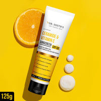 Dr. Sheth's Ceramide & Vitamin C Sunscreen | SPF 50+ Pa+++ | In-Vivo Tested | For Bright Skin & Healthy Glow | Non-Greasy, Quick-Absorbing, No White Cast | UVA/B & Bluelight Protection | For Men & Women | For All Skin Type | 125 g