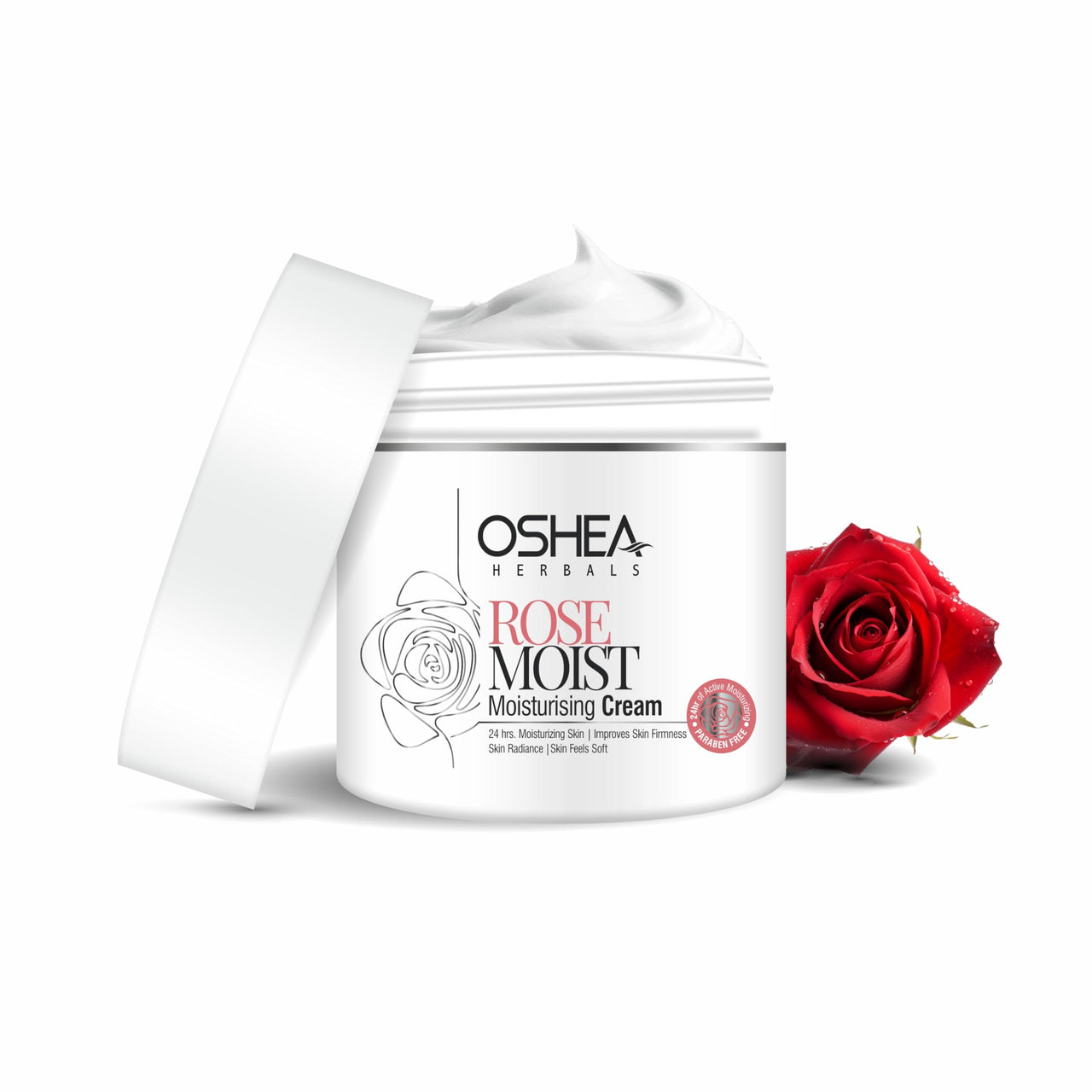Oshea Herbals Rosemoist Face Moisturising Cream for All Skin Types | Improves Skin Firmness & Radiance with 24 Hrs Moisturising | Enriched with Almond Oil, Rose & Neem Extract | Paraben Free 100g
