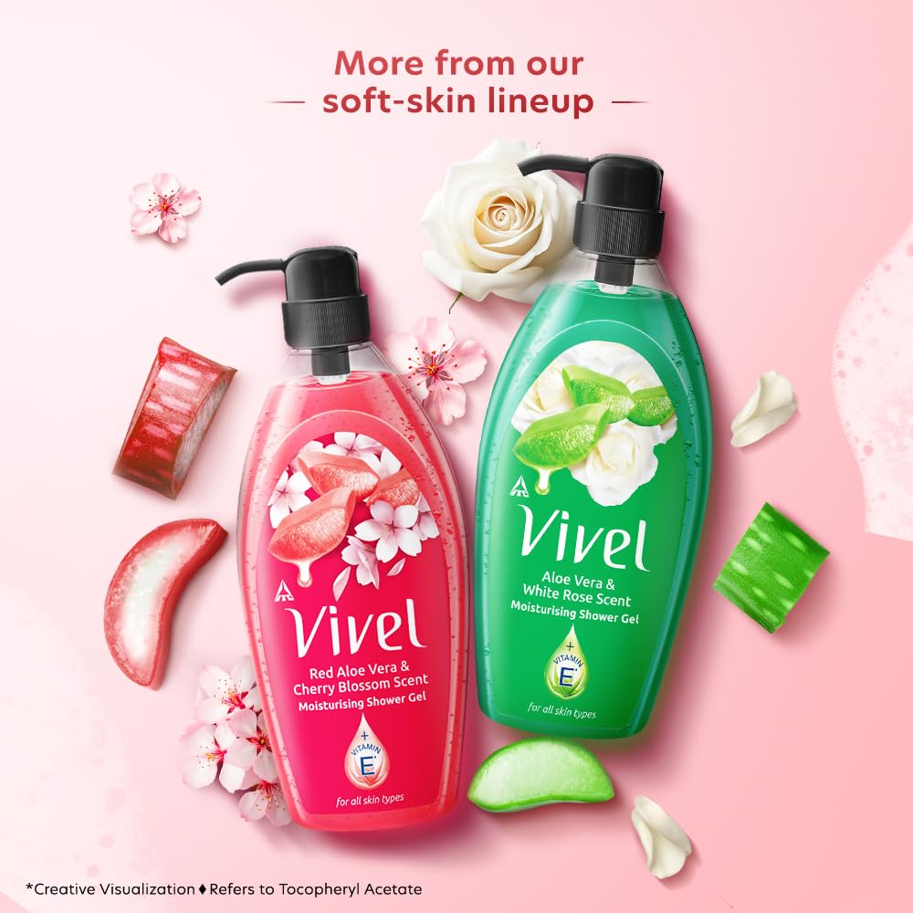 Vivel Red Aloe Vera & Cherry Blossom Scent Shower Gel, 895 ml, Moisturizing Body Wash, with Plant based Cleansers, Body wash Shower Gel for Women & Men, For All Skin Types