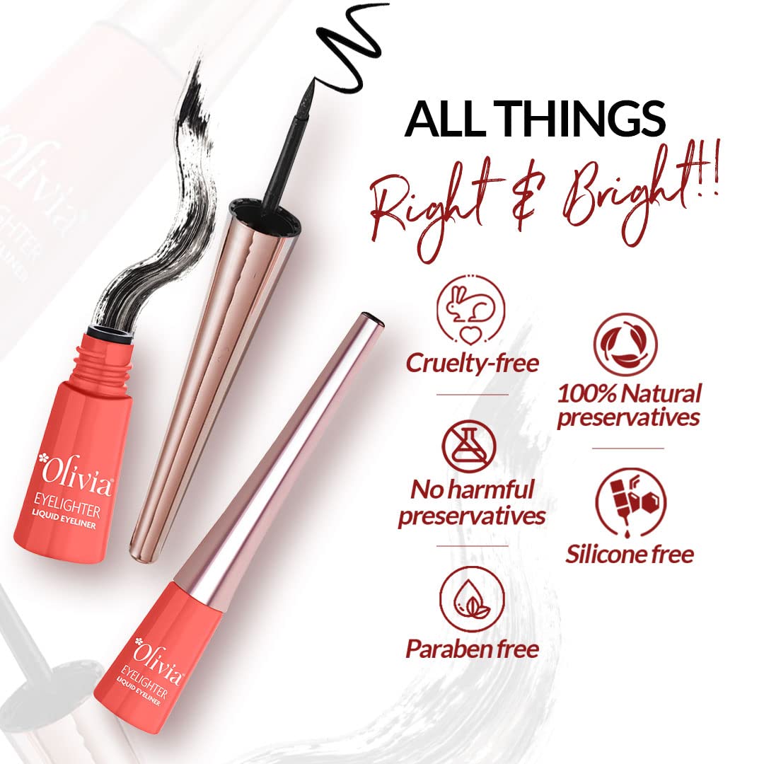 Olivia Intense Liquid Eyeliner - Black | Waterproof, Smudge-Proof, Long-Lasting Eyeliner for Women | Glossy Finish, Quick-Dry Formula, Precise Fine Tip | Eye Liner Makeup for Bold, Defined Eyes - 3ml