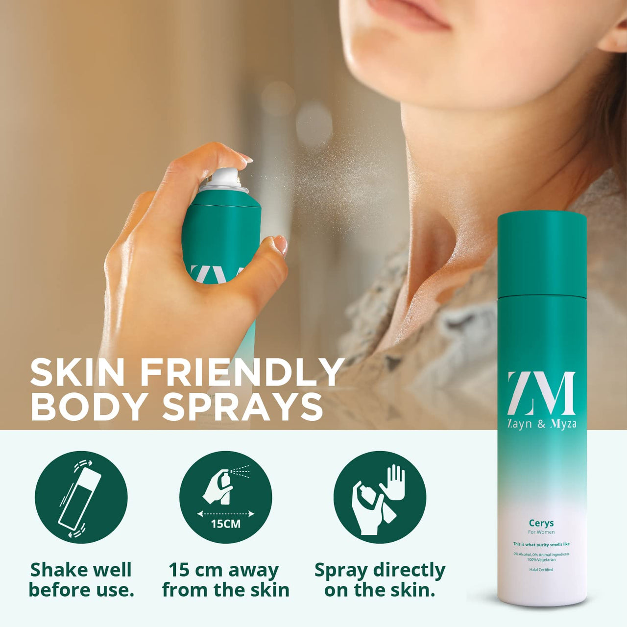ZM Zayn & Myza Cerys No Alcohol Body Spray | Refreshing, Long Lasting Odour Protection | Skin Friendly Deodorant For Women, 150 ml