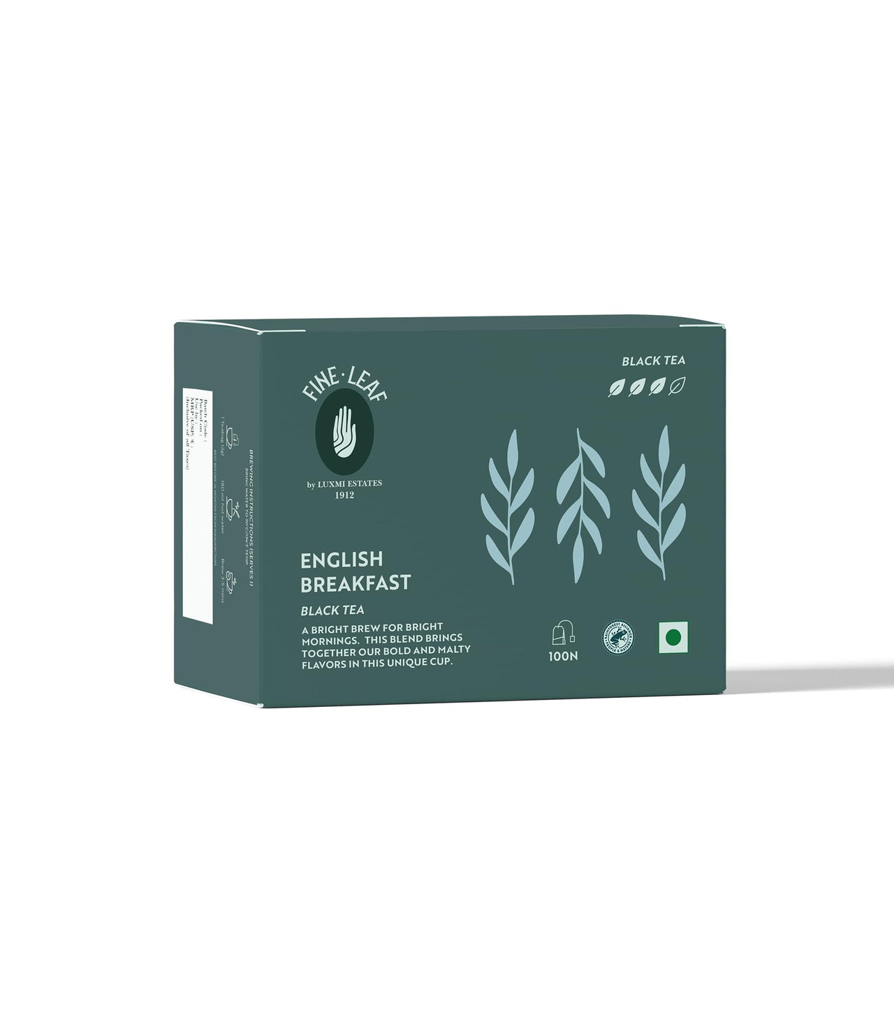 Luxmi Estates - Fine Leaf English Breakfast Black Tea | High Caffeine - Strong, Robust, Double Chamber Stapleless Blend of Assam & Darjeeling Tea |100 Tea Bags * 2g | 200 gm