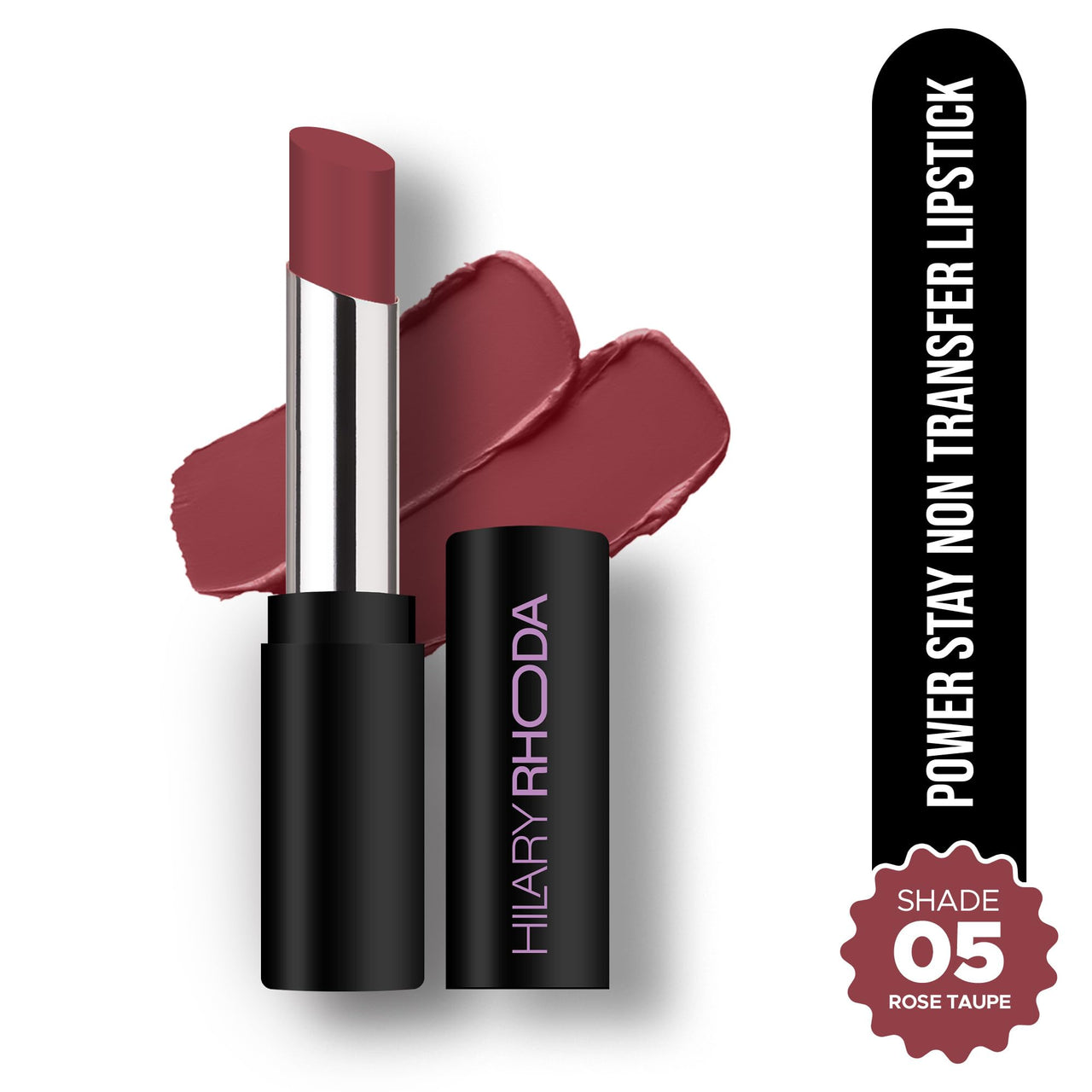 Hilary Rhoda Power Stay NonTransfer Lipstick | Matte Finish | Infused with Vitamin E & Shea Butter | Lightweight & Highly Pigmented | Glides Easily & Smudge-Proof |3.2g (Rose Taupe - Shade 05)