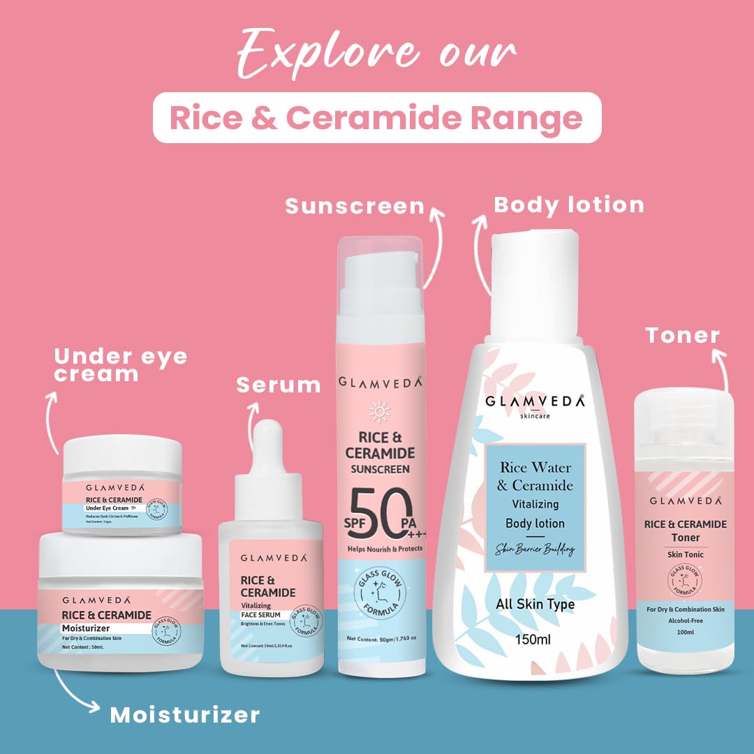 Glamveda Rice & Ceramide Combo | Skin Brightening & Anti Dullness | Improves skin barrier | Suitable For Dry to Combination Skin types | Face Wash & Peel Off Mask Combo