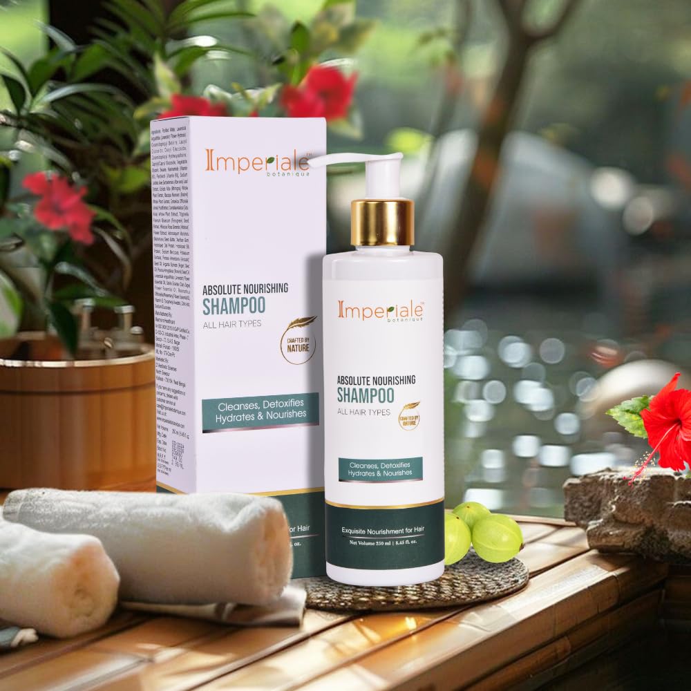 Imperiale Botanique Absolute Nourishing Hair Shampoo | FDA Approved | Bhringraj, Rosemary & Silk Protein | For Thicker, Stronger Hair | Restore Vitality, Promotes Hair Growth | Adds Shine | All Hair Types | 15 Herbs, 250 ML