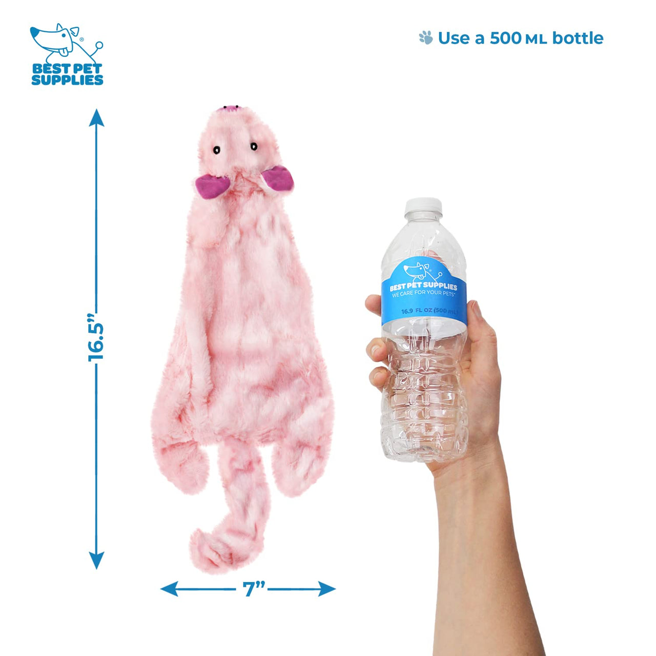 Best Pet Supplies 2-in-1 Stuffless Squeaky Dog Toys with Soft, Durable Fabric for Small, Medium, and Large Pets, No Stuffing for Indoor Play, Holds a Plastic Bottle - Hare, Pig, Medium