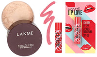 Lakmé © Rose Natural Face Powder for Oily Skin Type, Soft Pink, 40G And Spf 15 Lip Love Chapstick, Cherry, 4.5 G