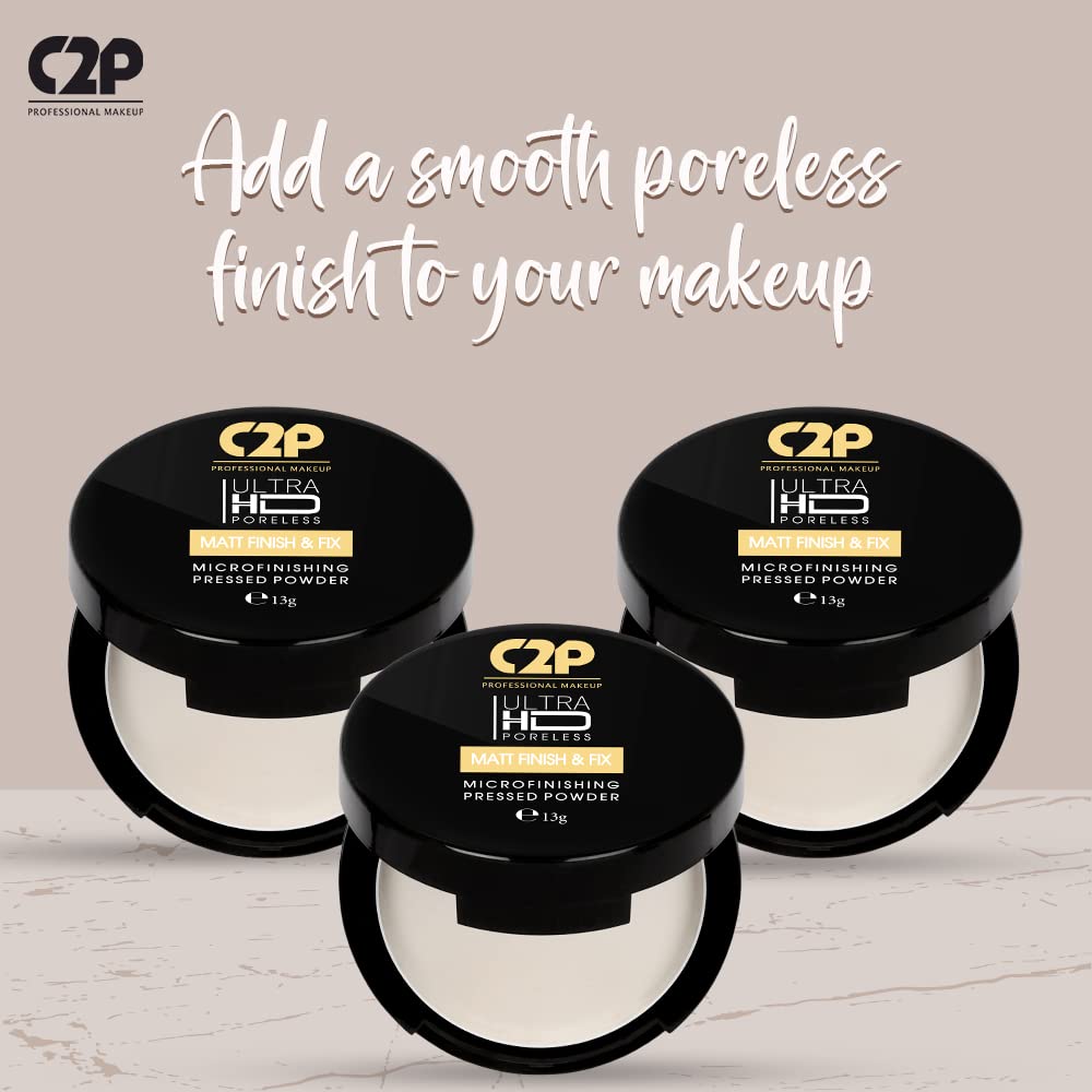 C2P Pro Ultra HD Microfinishing Pressed Powder for Face Makeup 13g | Translucent Matte Powder for All Skin Tones | Sets Makeup Controls Oil & Blurs Pores | Lightweight & Non-Drying Formula