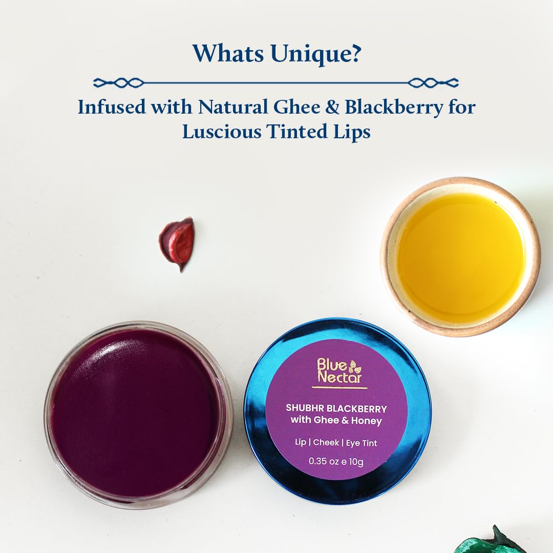 Blue Nectar Lip Tint Stain for Luscious Tinted Lips | Natural Blackberry Lip Moisturizer for Dry Skin | Organic Lip, Cheek & Eye Tint (10g)