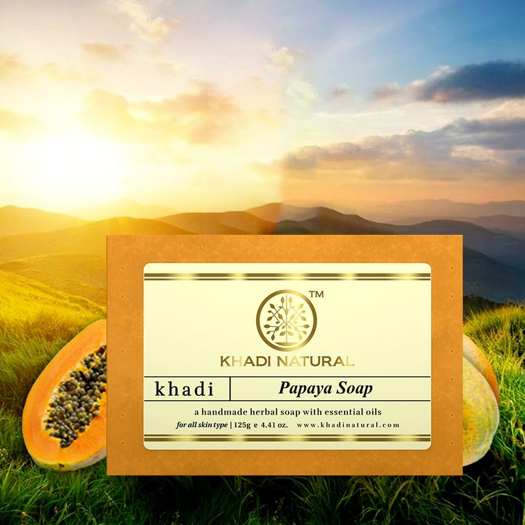 Khadi Natural Papaya Handmade Soap| Herbal Soap for tan removal| Handmade bathing soap| Suitable for all skin types| Pack of 2 | (125 * 2) (250gm)