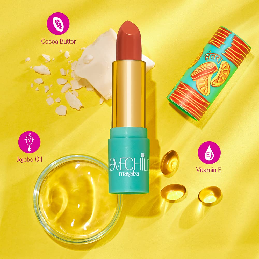 LoveChild Masaba - Sour-Casm - Luxe Matte Lipstick, Hydrating & Nourishing, Long lasting, Bullet Matte Orange Lipstick, 4ML