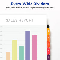 Avery Extra-Wide Ready Index Dividers for 3 Ring Binders, 10 Tab Set, Printable Table of Contents, White Paper, Multicolored Tabs, Works with Sheet Protectors, 1 Set (11165)