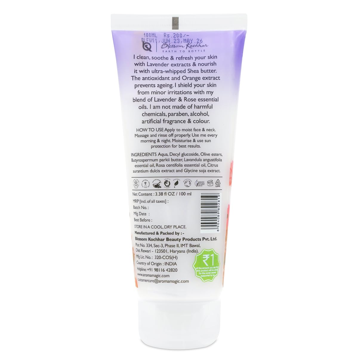 Aroma Magic Lavender Face Wash| Hydrates & Softens Skin| with Orange Extracts & Rose Essential Oil |Dry Skin –100ml Pack of 1