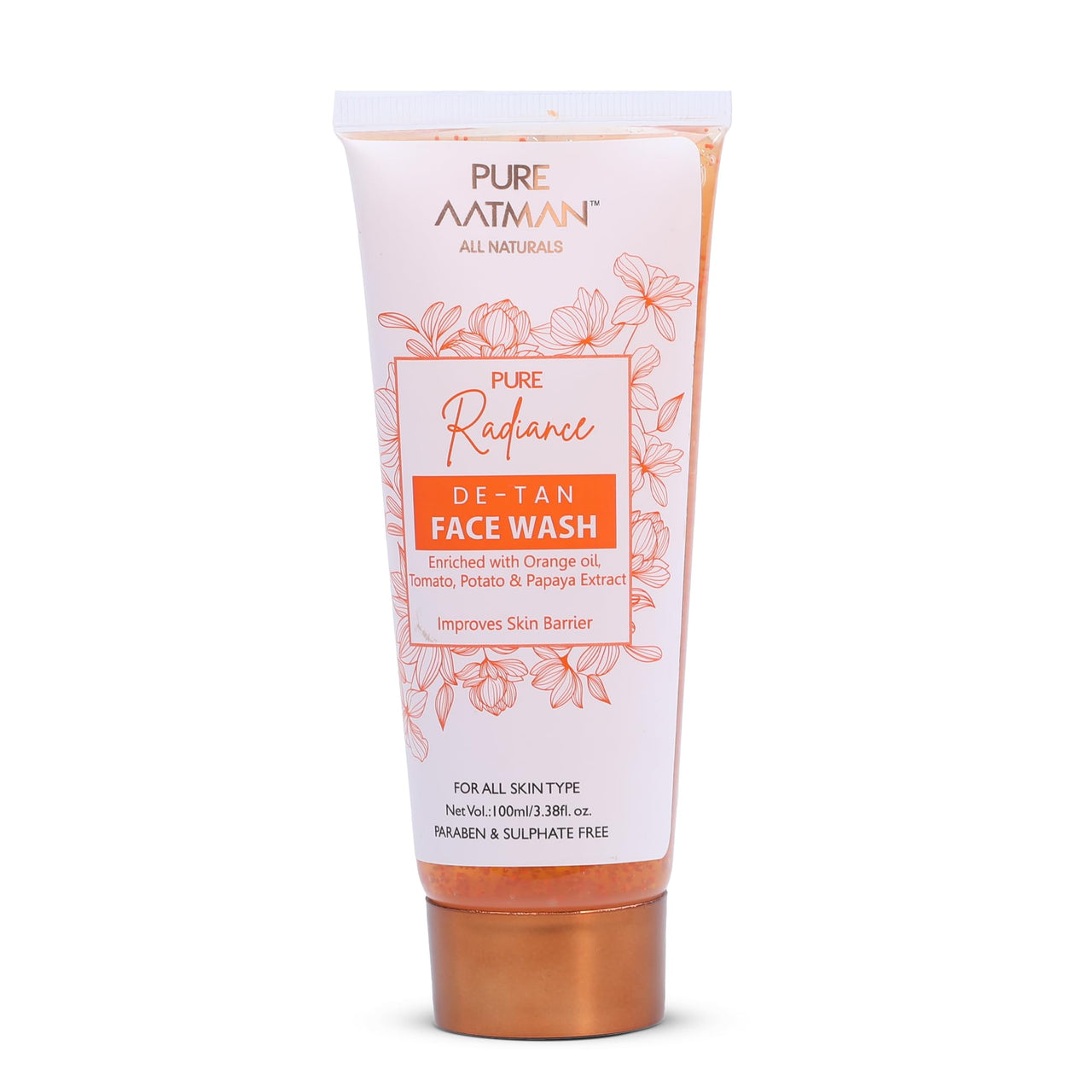 Pure Aatman Effective De-Tan Face Wash with Orange Oil & Papaya Extract | Removes Tan, Sunburn & Brightens Skin in every use | Gentle Cleanser | Only Natural Ingredient Used | Result Oriented | For Both Men & Women