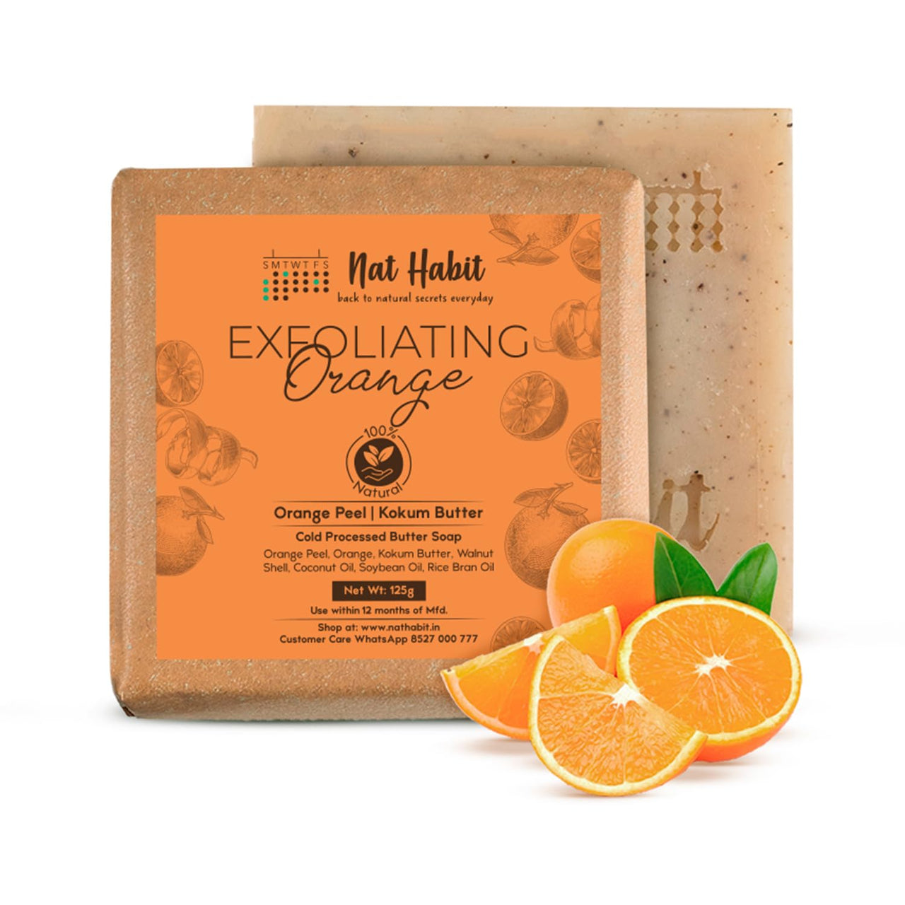Nat Habit Cold Pressed Oil Combo Jojoba Oil 30ml and Exfoliating Orange Bath Soap 125g For Skin Care, Body Acne & Hair Care