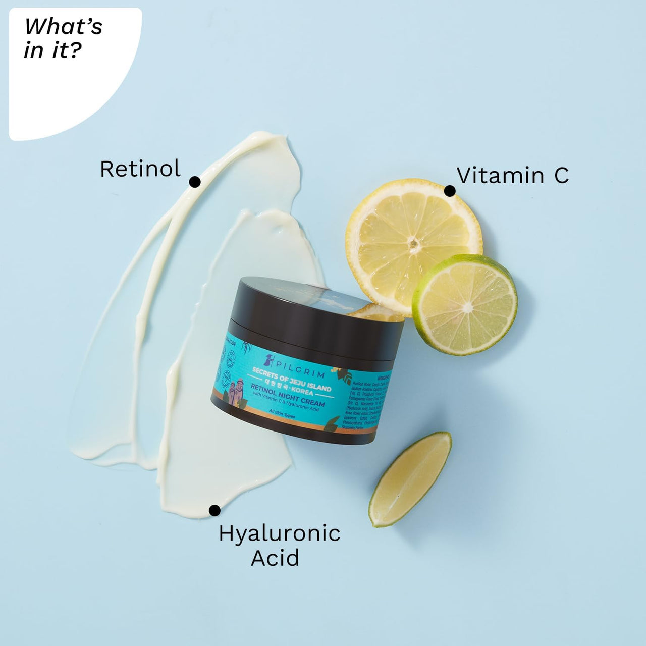 Pilgrim Korean Retinol Anti Aging Night Cream with Hyaluronic Acid & Vitamin C | Anti Aging Cream for Oily & Dry Skin | For Men & Women 50gm + White Lotus Day Cream 100gm