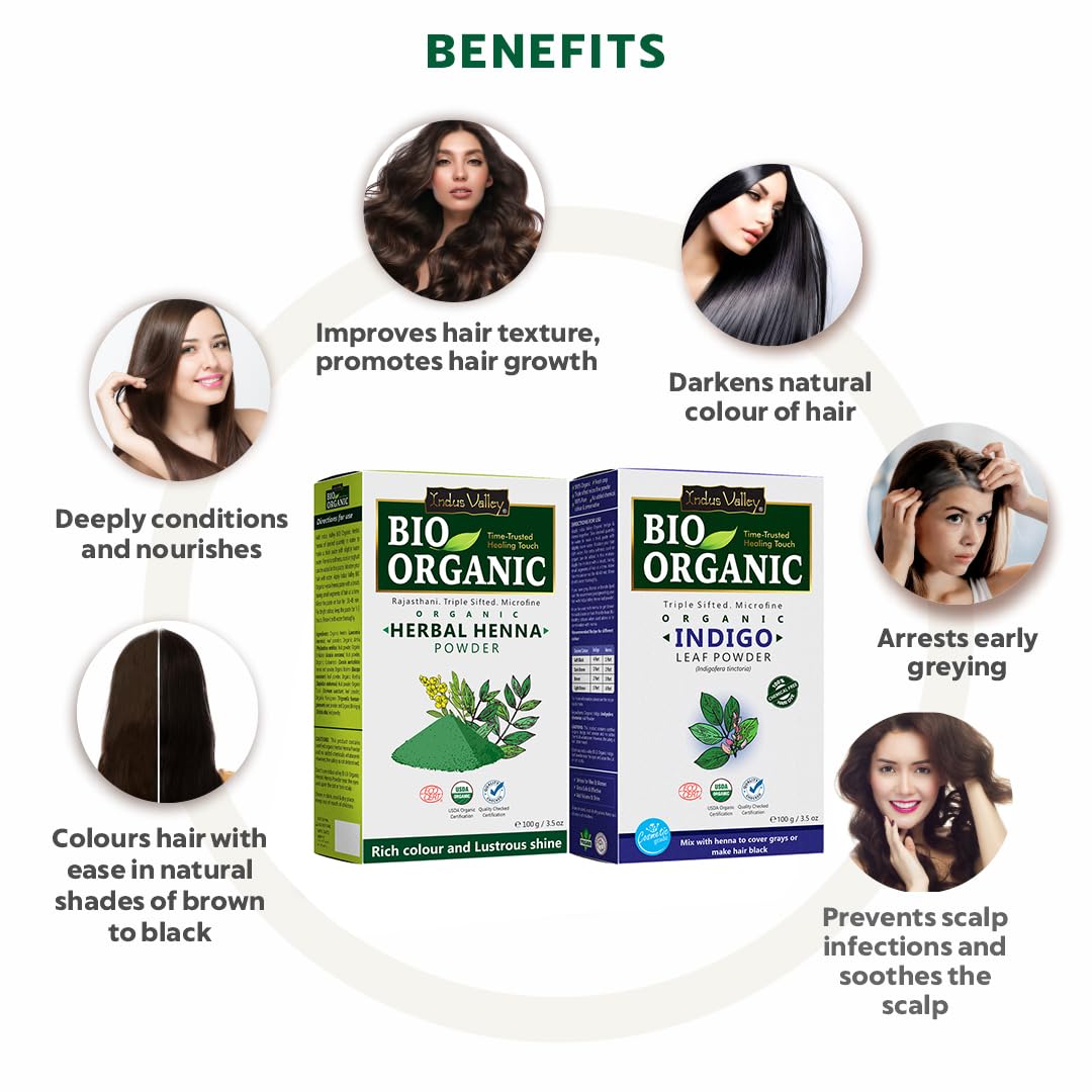 INDUS VALLEY BIO ORGANIC Indigo and Herbal Henna Powder Combo - 250 gm Each