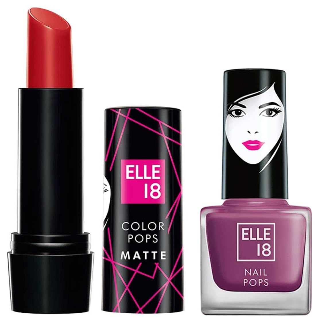 Elle 18 Elle 8 Lipstick Maroon Silk (Matte)&Elle18 Matte, Glossy Finish Nail Pops Color 161, 161, 5 Ml