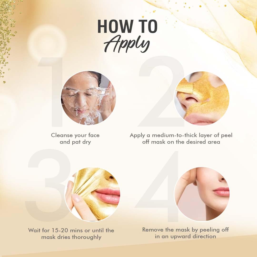 Glamveda Pure Glow Gold Peel Off Mask Enriched With Orange Peel | Anti-ageing & Deep Pore Cleansing | All Skin Types | 60g Pack of 1