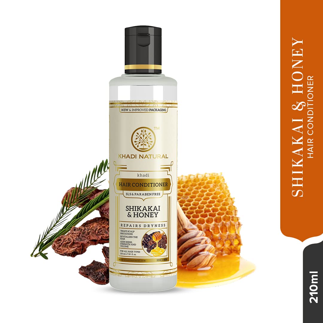 Khadi Natural Shikakai & Honey Herbal Hair Conditioner for Nourishing Dry Hair | Repairs Dry, Damaged & Dull Hair | SLS & Paraben Free | Suitable for All Hair Types | 210ml