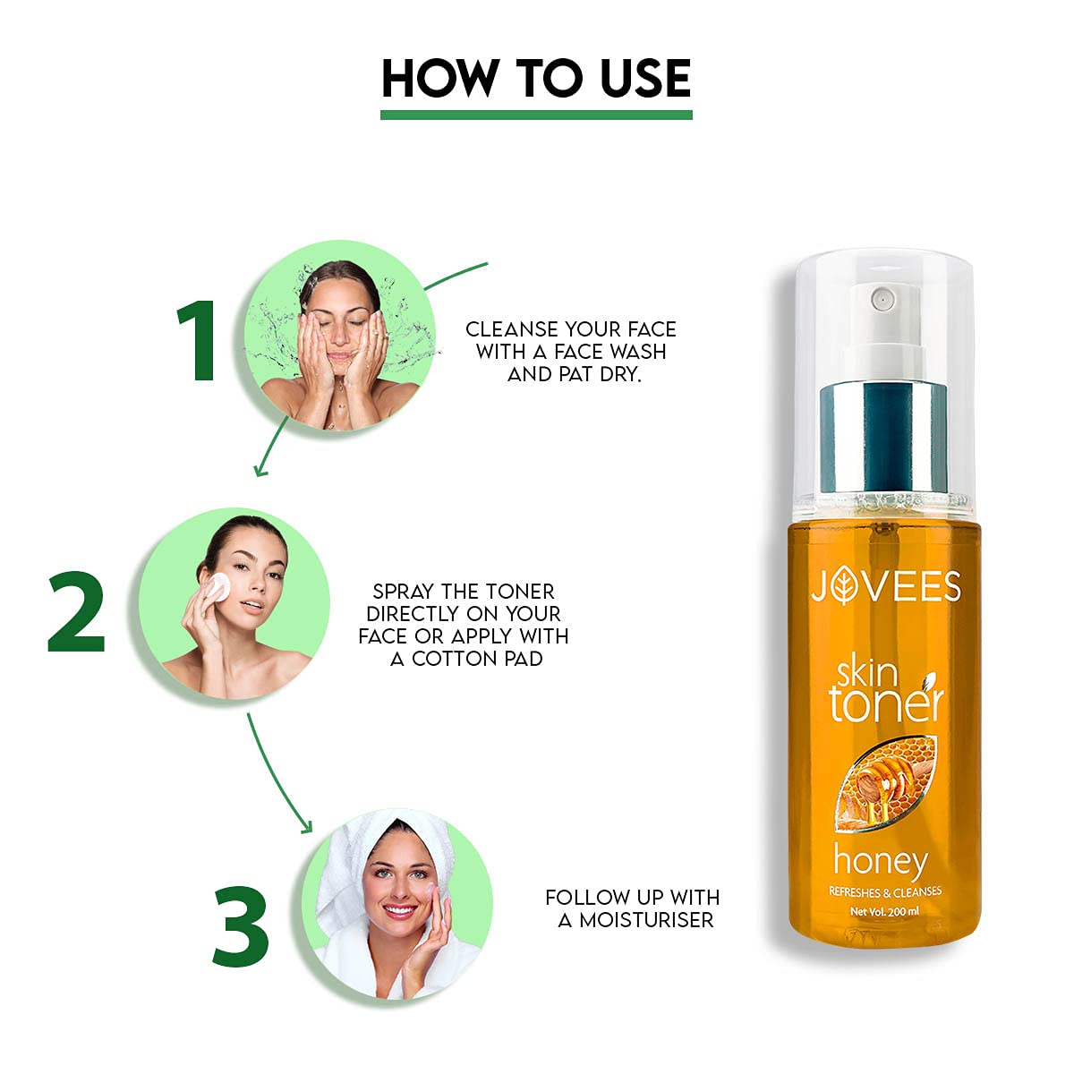 JOVEES Herbal Honey Toner for Hydrate and Glowing skin | Pore Tightening & Brightening Toner | Face Mist For Normal to Dry Skin | Paraben, Alcohol And Chemical Free- 200ml