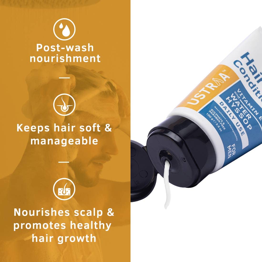 Ustraa Beard Wash Woody - 100 ml - Sulphate-free Beard Wash | Daily Use Hair Conditioner - 100gm -with Water Hyssop (Brahmi) & Vitamin E | & Hair Serum Anti-Dandruff - 200ml | with Tea Tree & Ginger