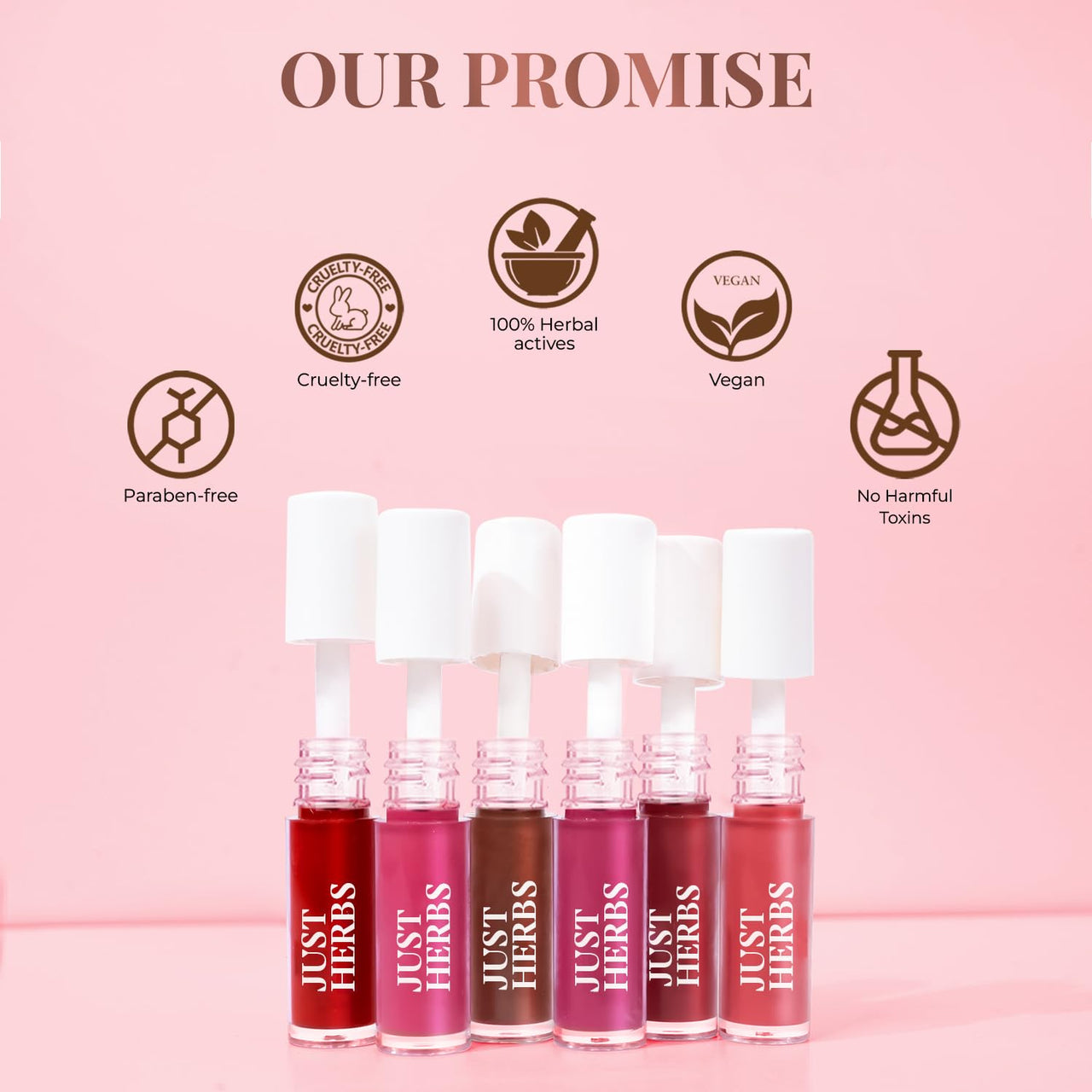 Just Herbs Ayurvedic Liquid Lipstick Kit Set of 5 with Long Lasting, Hydrating & Lightweight Lip Colour, Nudes & Browns - Paraben & Silicon Free - 5 ml