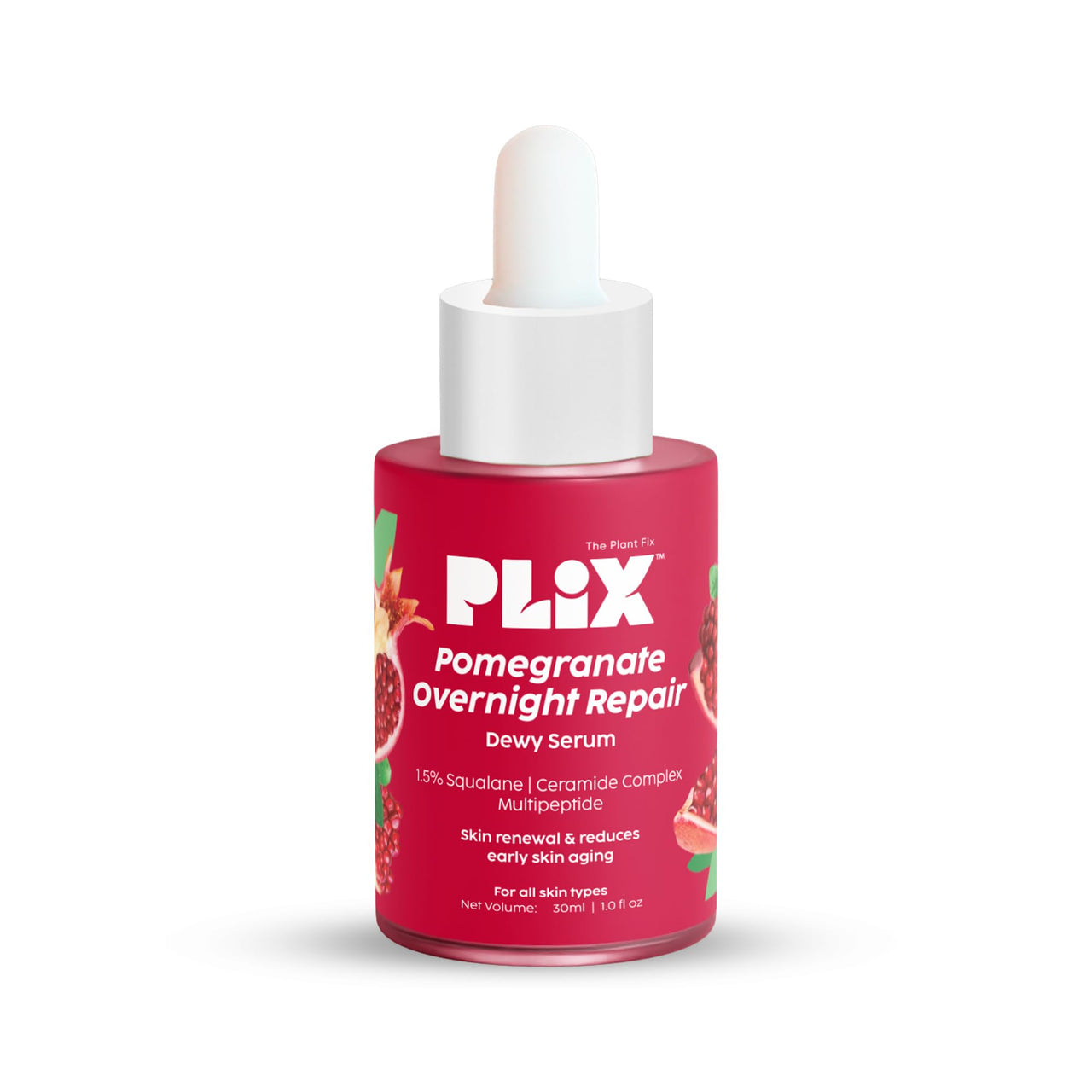 PLIX - THE PLANT FIX Pomegranate Overnight Repair Dewy Serum (30ml) for Ageless Younger Skin | Reduce Fine Lines & Wrinkles | Collagen Boosting, Hydrating Serum for Women & Men | Anti-ageing