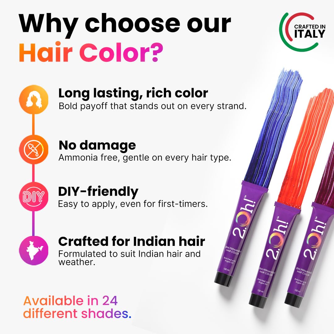 2.Oh! Italian- Peach Hair Color For Women & Men | Ammonia-Free DIY Semi Permanent Hair Color | Enriched with Argan Oil | Lasts upto 6-8 Washes