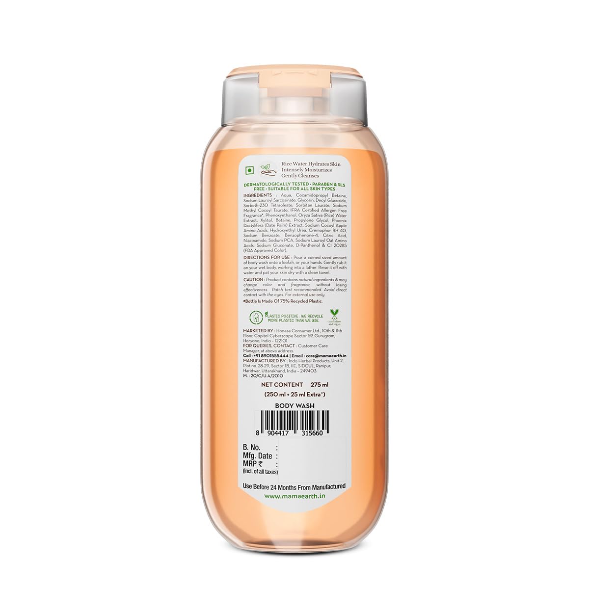 Mamaearth Rice Water Moisturizing Body Wash with Rice Water & Hydrating Lily Scent for Dewy Glass Skin - 275 ml | Intensely Moisturizes |Long Lasting Fragrance |Deeply Cleanses |Gentle |All Skin Types