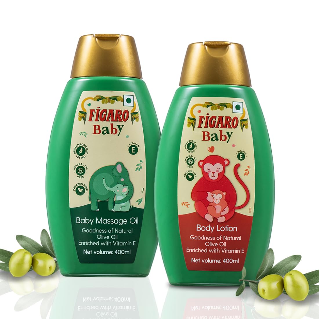 Figaro Baby Massage Oil with Goodness of Natural Olive oil enriched with vitamin E 400 ml&Figaro Baby Lotion with Goodness of Natural Olive oil enriched with vitamin E, Dermatologically tested 400 ml
