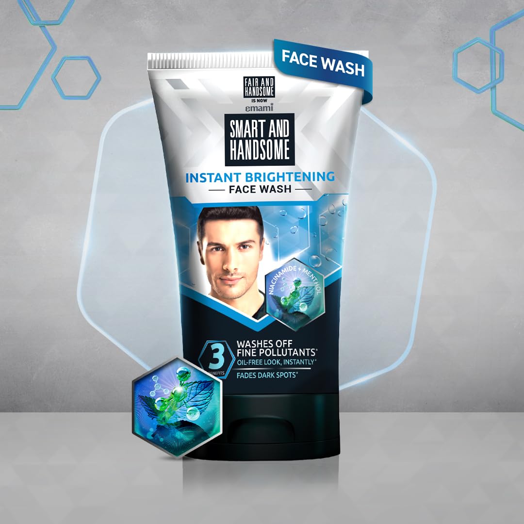Smart And Handsome Instant Brightening Face Wash |Washes off Fine Pollutants*|Fades Dark Spots | Oil-Free Look, Instantly | Power of Niacinamide and Menthol | 150g