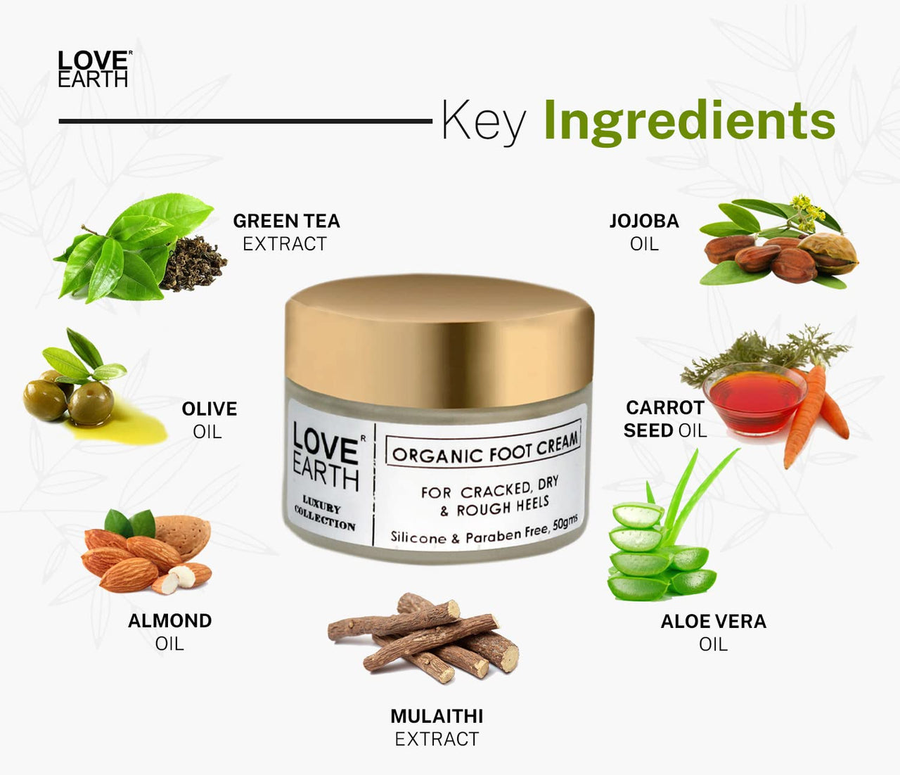 Love Earth Organic Foot Cream With Green Tea & Jojoba Oil For Cracked Dry and Rough Heels 50gm