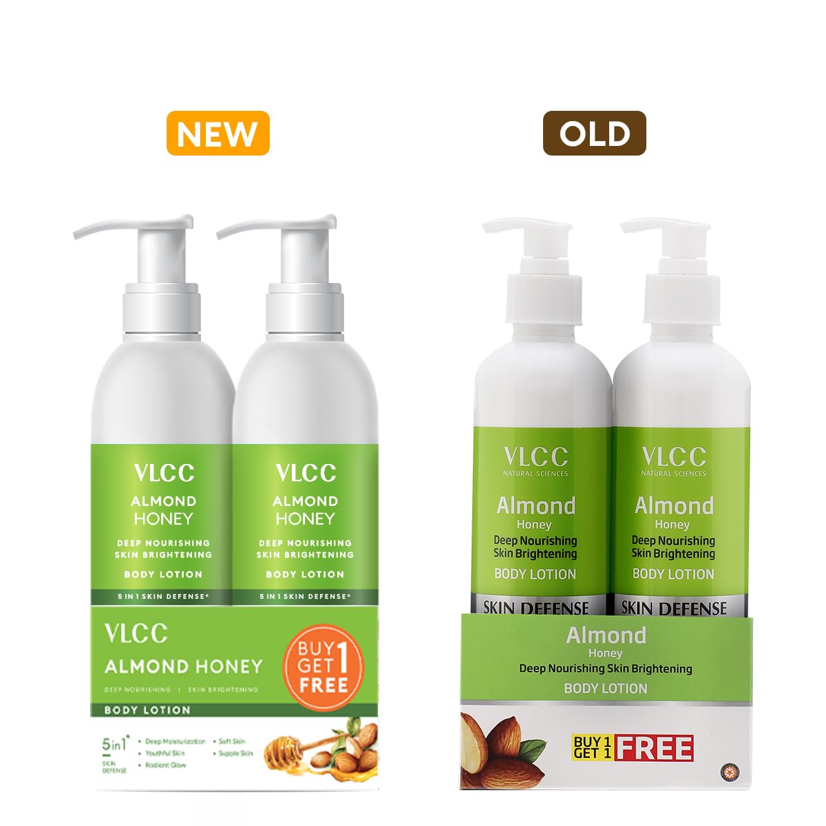 VLCC Almond Honey Deep Nourishing & Skin Brightening Body Lotion - 350ml + 350ml | Buy One Get One | Deep Nourishment, Glowing & Youthful Skin | With Almond Oil, Honey, Cocoa Butter & Aloe Vera.
