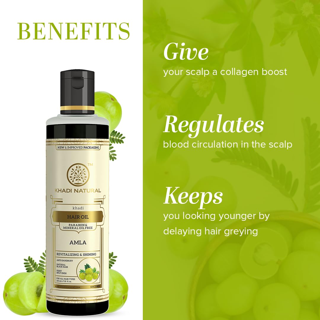 Khadi Natural Pure Amla Hair Oil | Paraben & Mineral Oil Free | Nourishing Formula for Healthy, Strong Hair | Enhances Shine & Reduces Hair Fall- 210 ml