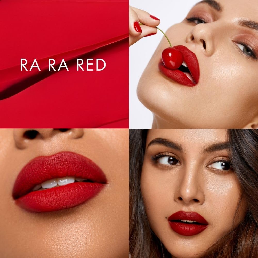 HYUE HydraMatte™ Liquid Lipstick | 2.2ml | Ra Ra Red Soft-Matte Long-Wear | Intense Color | With Jojoba, Almond & Gooseberry Extracts | Travel-Friendly | Precision Tip | 12 Bold Shades