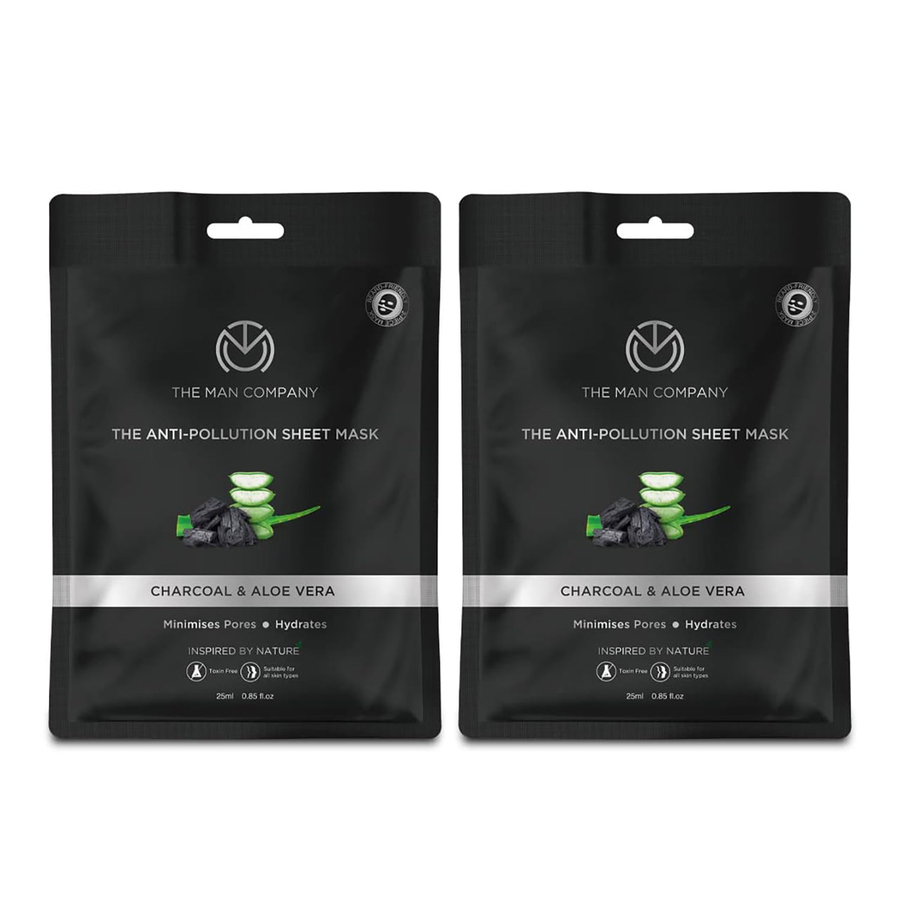 The Man Company Charcoal De Tan Face Sheet Mask with Aloevera & Hyaluronic Acid - 25 ml *2