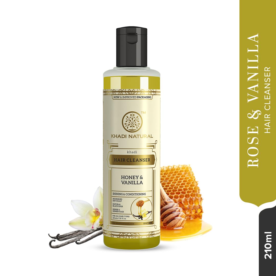 Khadi Natural Honey & Vanilla Hair Shampoo | Herbal Shampoo for Soft Hair | Shampoo for Hair Growth | Anti-Dandruff Shampoo | Suitable for All Hair Types | 210 ml