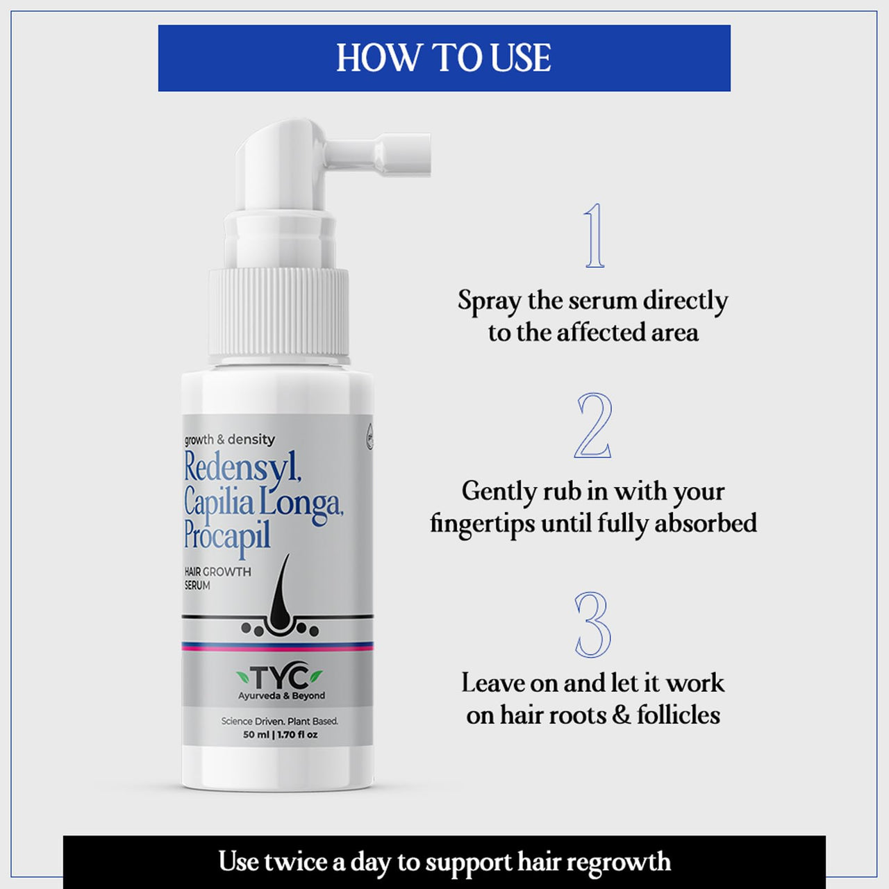 TYC - TRUST YOUR CHOICE Herbal Hair Growth Serum with 3% Redensyl, 1% Procapil & 1% Capilia Longa | Manages Hair Fall, Thinning & Loss | Encourages Hair Growth | pH 5.5, 50 ml