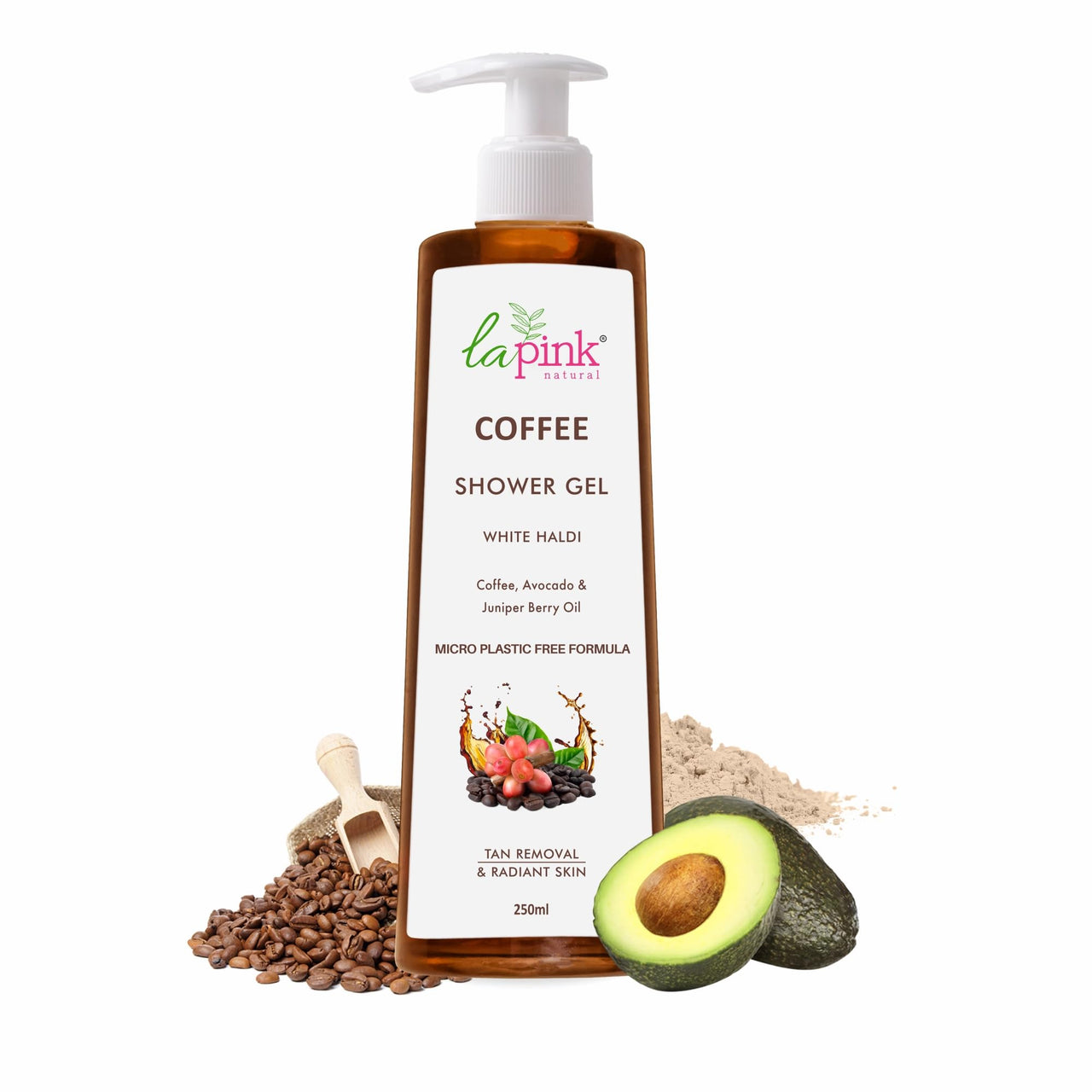La Pink Coffee Shower Gel 250ml | Removes Tan & Give Deep Cleansing | For Soft, Radiant & Glowing Skin | 100% Microplastic Free Body Wash with Goodness of Coffee, Avocado & Juniper Berry Oil