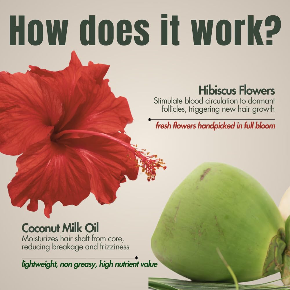 Hibiscus Monkey HM Love Scalp & Hair Oil | Promotes Hair Growth, Reduces Hair Fall | Scalp care | Anti Frizz | Real Hibiscus Flowers, Coconut Milk Oil | Natural | No Mineral Oil, Chemical-Free | 100mL