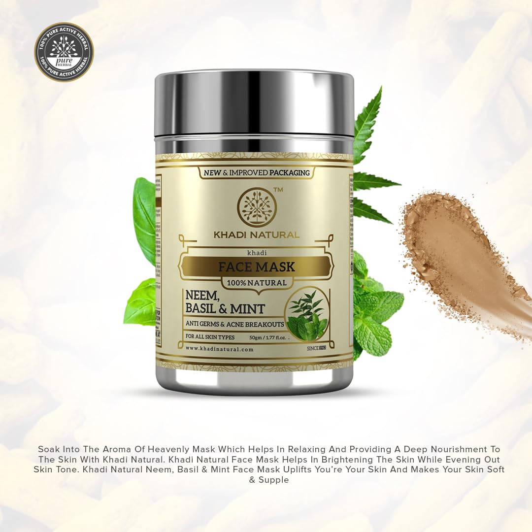 KHADI NATURAL Neem, Basil and Mint Anti Acne Face Mask, 50g