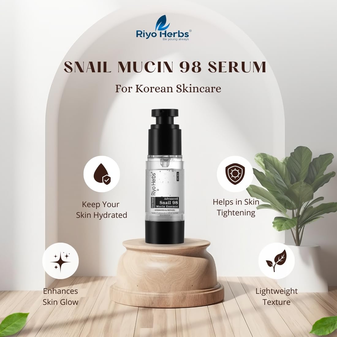 Riyo Herbs Advanced Snail Mucin 98 Essence Serum 30ml | Enrich with Hyaluronic Acid and Lactic Acid For Glowing & Hydrating Skin
