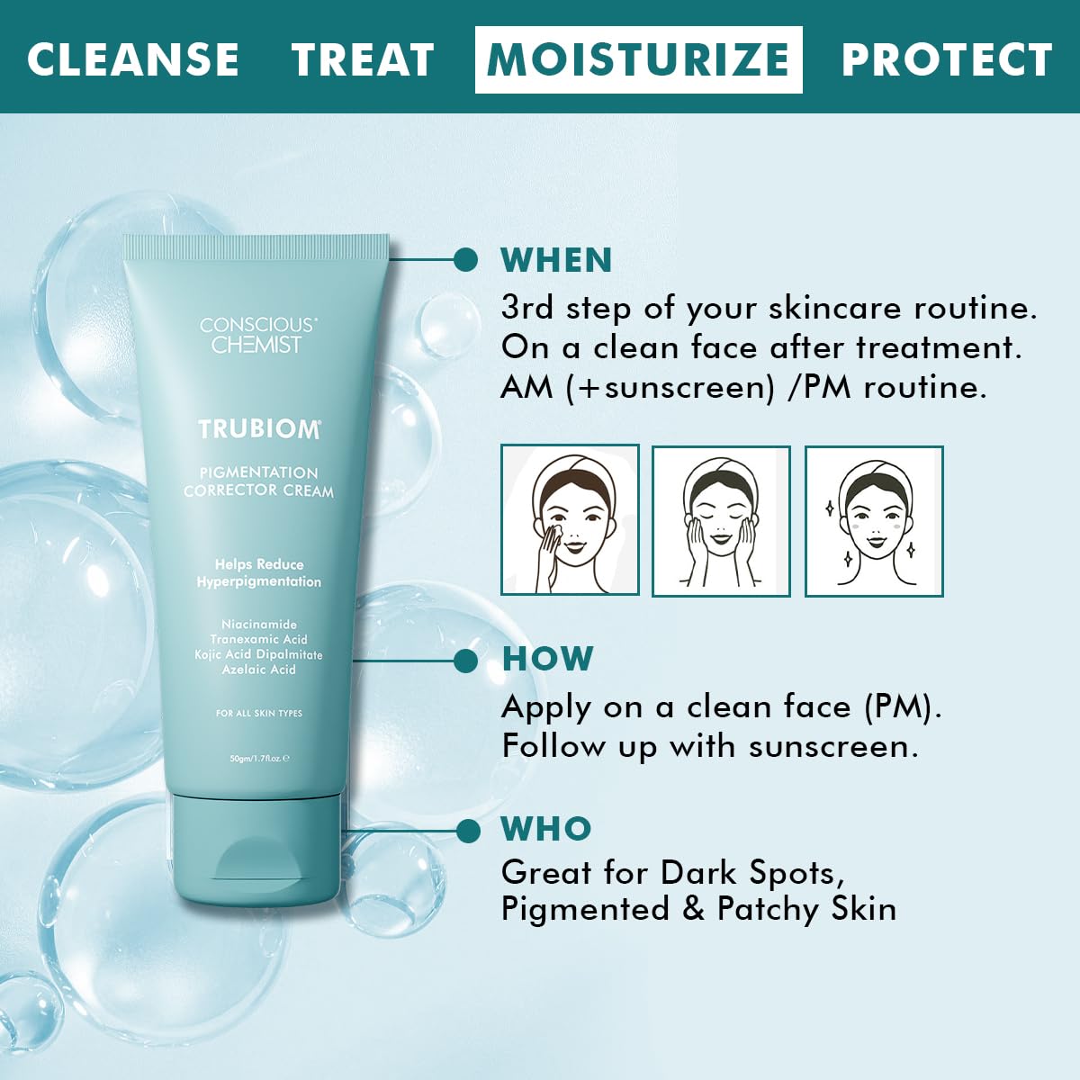 Conscious Chemist Kojic Acid Face Cream | 50g | Azelaic Acid Cream, Face Cream for Men & Women, Niacinamide & Tranexamic Acid, Anti Pigmentation Cream, Reduce Dark Spots, All Skin Type - Trubiom
