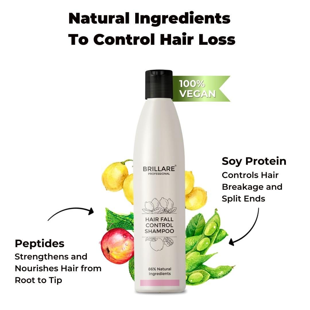 Brillare Professional Hair Fall Control Shampoo, Natural Anti Hair Fall & Hair Growth Shampoo with Soyabean & Vital Plant Extracts for Better Hair Holding, 300 ml