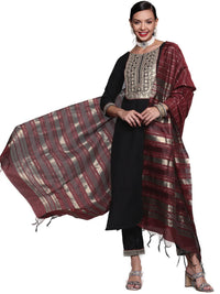 INDO ERA Women's  Embroidered Viscose Straight Kurta Trouser With Dupatta Set